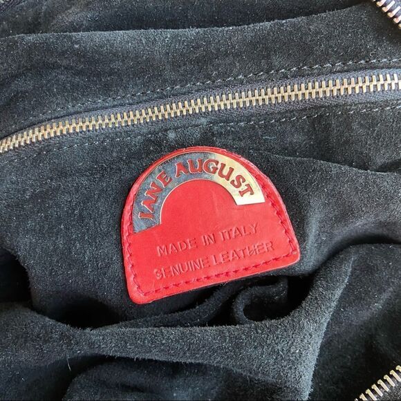 VTG 90s Jane August Luxury Black Suede Silver Grommet Eyelet Hobo Bag Purse - Picture 2 of 13